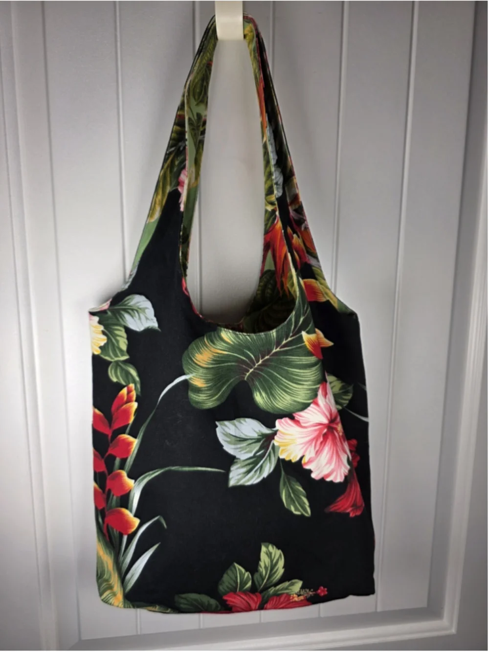 Pinkham Made In Hawaii Reversible Canvas Tote Bag Tropical Hibiscus Floral Black